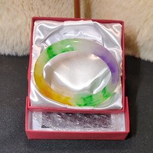 Multicolor Jade Style Bangle Bracelet Green Purple Yellow Gift Box